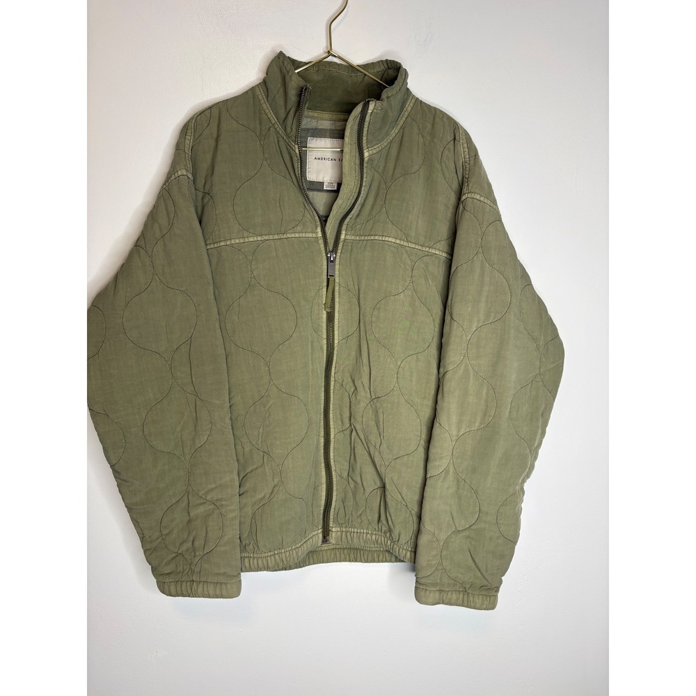 American Eagle Quilted Full Zip Bomber Jacket Olive Green Womens Small